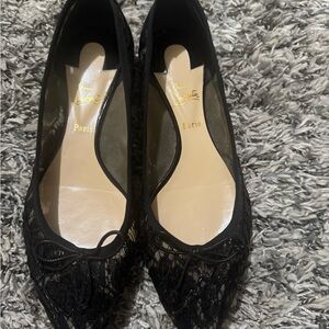 Christian Louboutin Black Lace Pointed Toe Ballet Flats